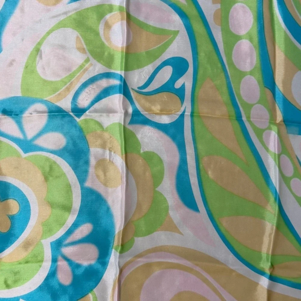 Vintage Psychedelic Floral Paisley Square Scarf Blue Green Mid‎ Century Chic